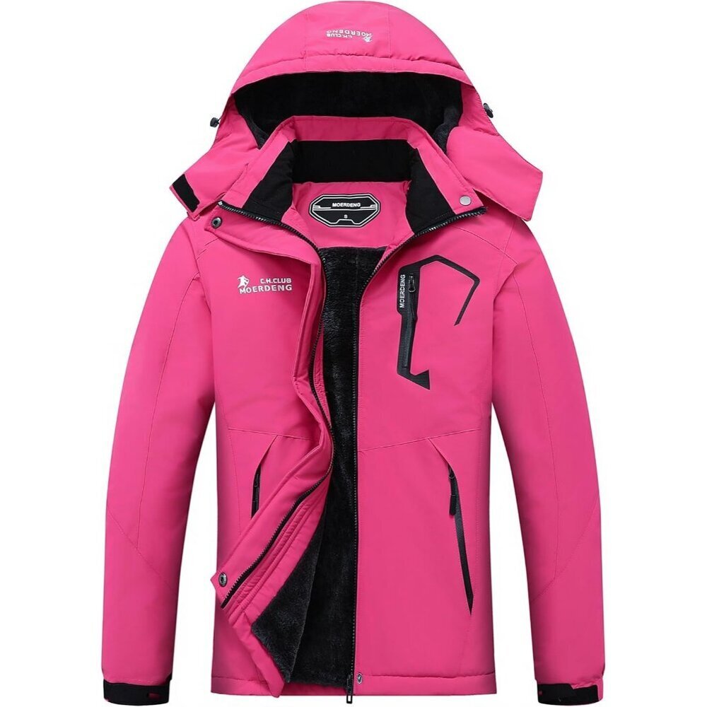 Women's Rose Red Waterproof Ski Jacket Warm Winter Snow Hooded Coat Shell